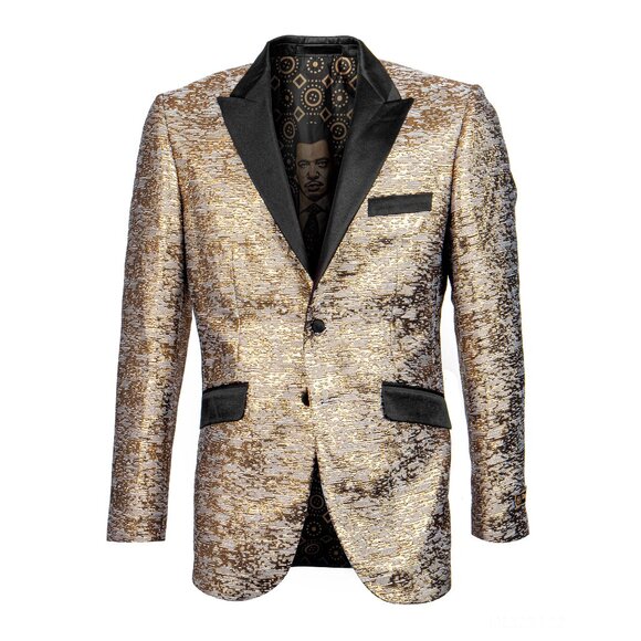 Empire™ Textured Copper Peak Lapel Hybrid Fit Blazer, Copper & Black - Picture 2 of 5